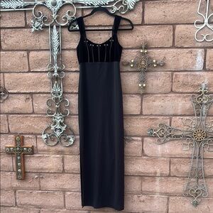 Betsy & Adam Black Maxi Dress Empire Waist Babydoll Velvet 90s Sz 4 Formal Y2K